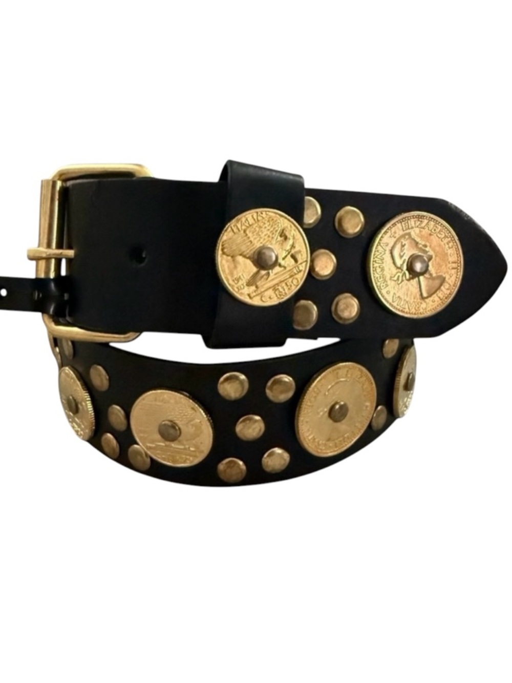 Vintage Women’s Black and Gold Studded Belt Size M/L Festival Retro Disco